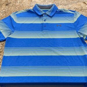 Under Armour Men's Blue and Green Striped Polo